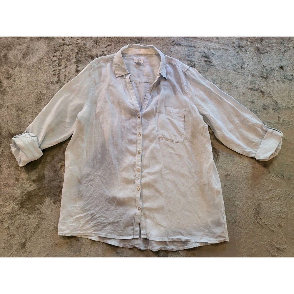 Sigrid Olsen 100% Linen Sz XL Button Down Tunic with Pockets Costal Lagenlook